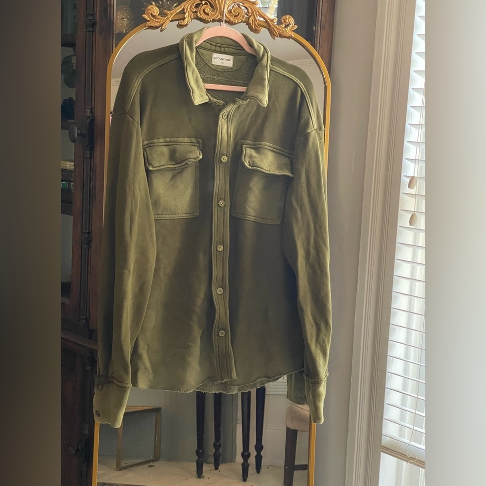 COTTON CITIZEN BRONX 100% Cotton Terry BUTTONDOWN Shirt  NWOT VINTAGE GREEN MOSS